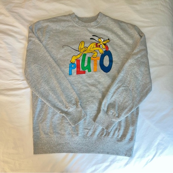 Disney Pluto embroidered Gray Crewneck Sweatshirt - Picture 1 of 4